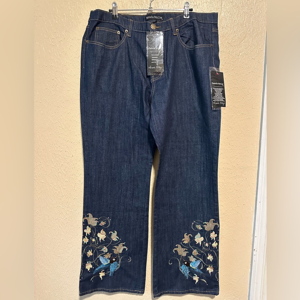 Pamela McCoy Embroidered Flare Leg Jeans Size 18 Plus‎ Size Bird Jewels